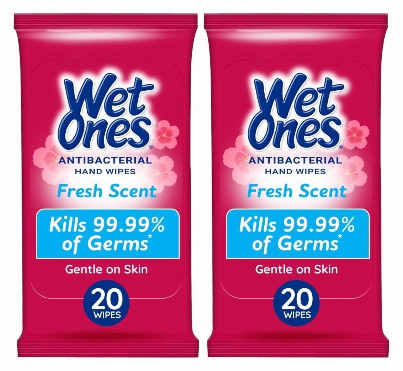 Wet Ones Antibacterial Hand Wipes, Fresh Scent, Travel Pack, Hypoallergenic - 20 Ct (2 pack)