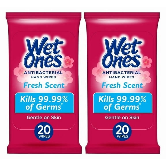 Wet Ones Antibacterial Hand Wipes, Fresh Scent, Travel Pack, Hypoallergenic - 20 Ct (2 pack)