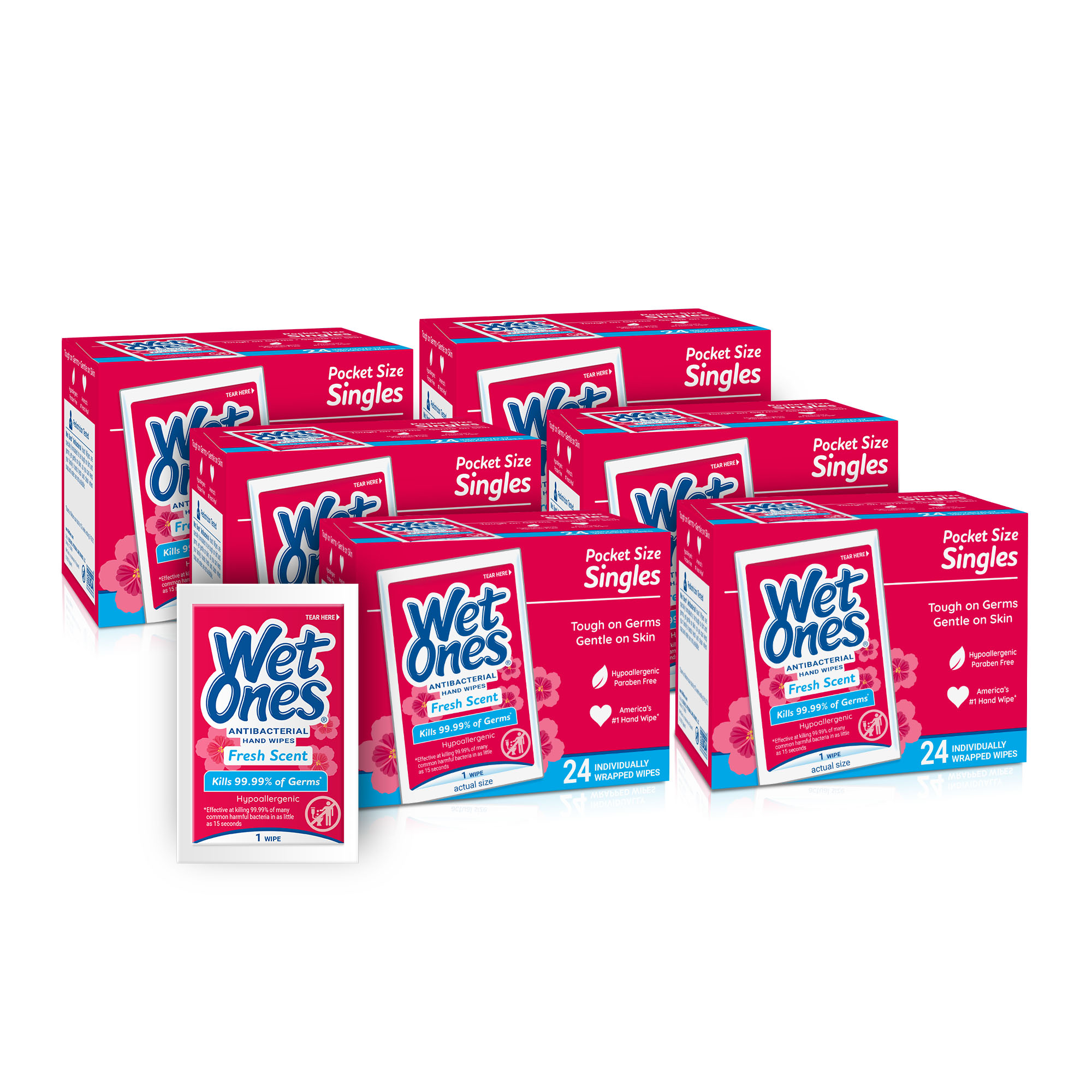 Wet Ones Singles Hand & Face Wipes, Individually Wrapped, Unscented