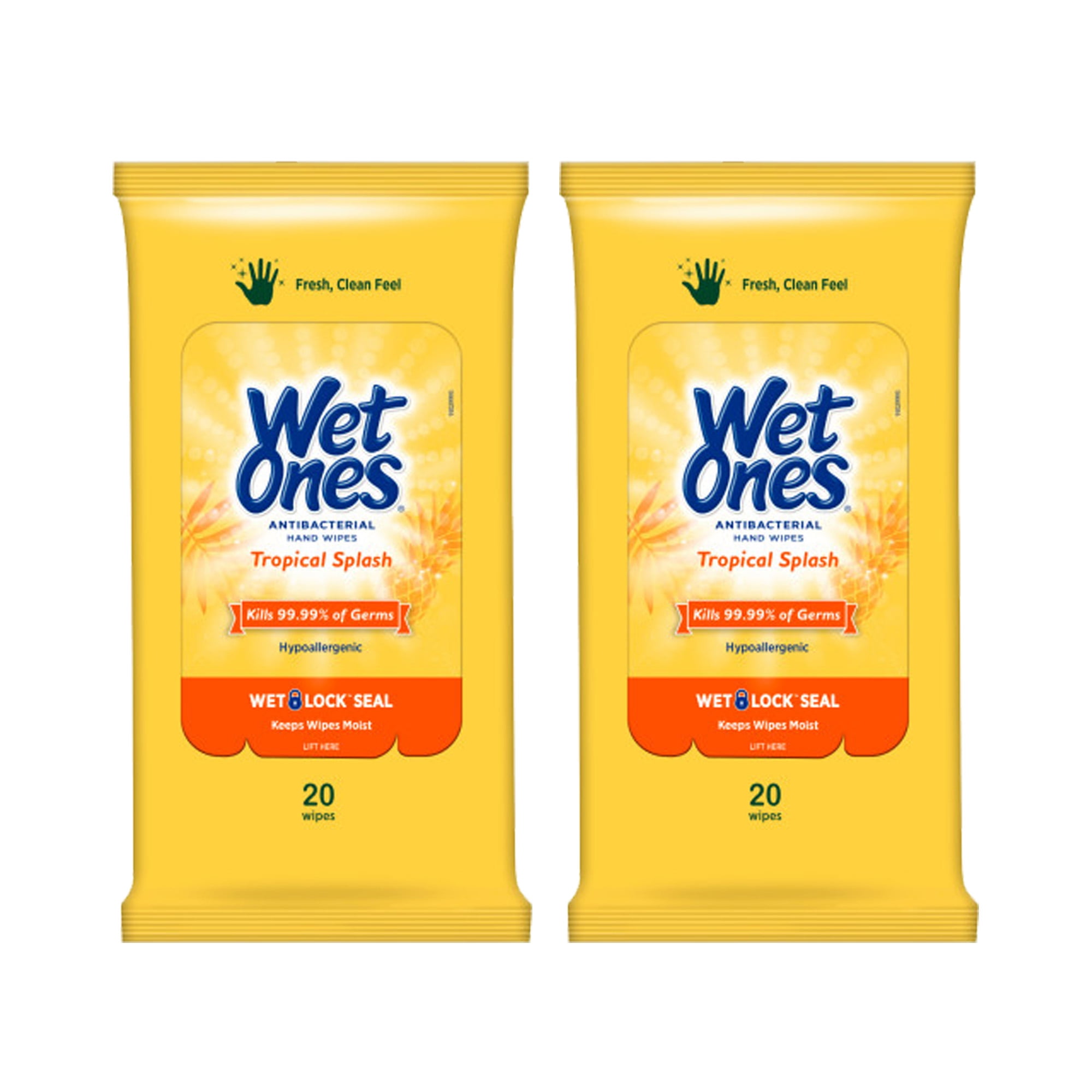 Wet Ones Antibacterial Hand Wipes, Tropical Splash, 20 Count (Pack of 2