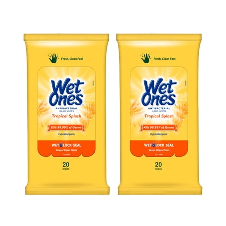 Wet Ones Antibacterial Hand Wipes, Tropical Splash, 20 Count (Pack of 2)