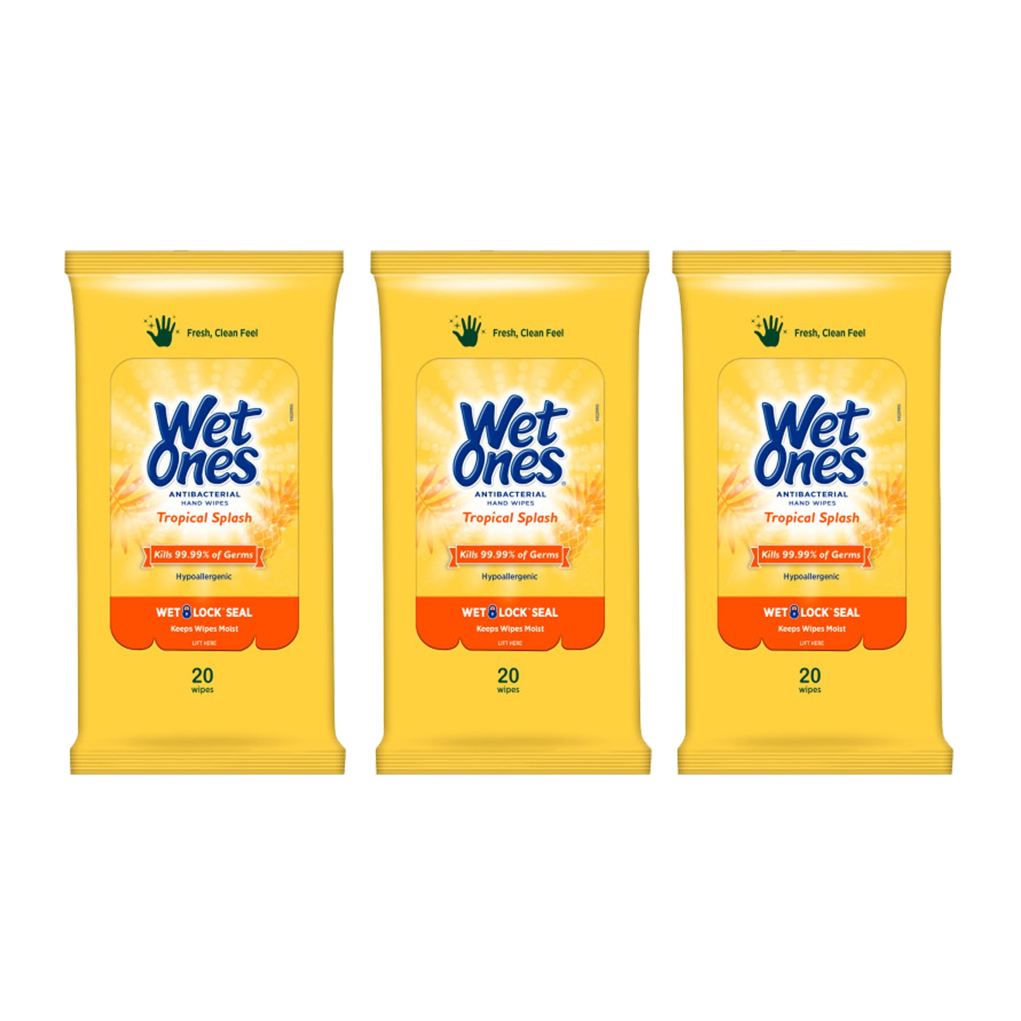 Wet Ones Antibacterial Hand Wipes, Tropical Splash, 20 Count (Pack of 3