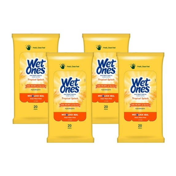 Wet Ones Antibacterial Hand Wipes, Tropical Splash, 20 Count (Pack of 4)