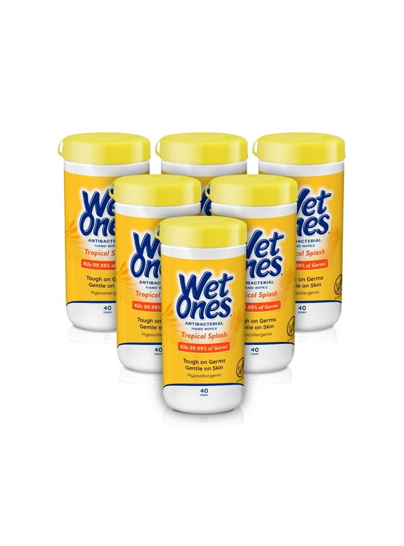 Wet Ones Antibacterial Hand Wipes, Tropical Splash Citrus, 40 Ct Canister 6 Pack, 240 Total Wipes
