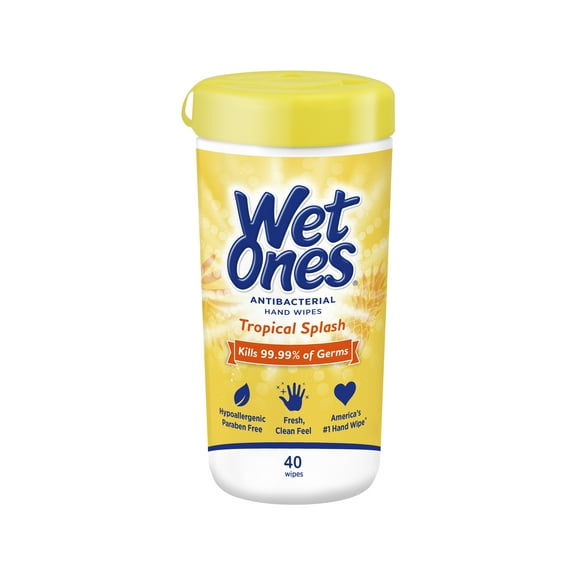 Wet Ones Antibacterial Hand Wipes, Tropical Splash Citrus Scent, 40 Ct Canister, Hypoallergenic