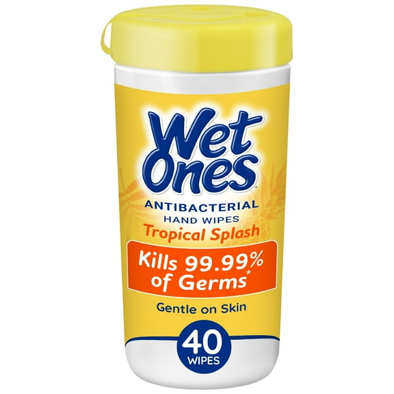 Wet Ones Antibacterial Hand Wipes, Tropical Splash Citrus Scent, 40 Ct Canister, Hypoallergenic