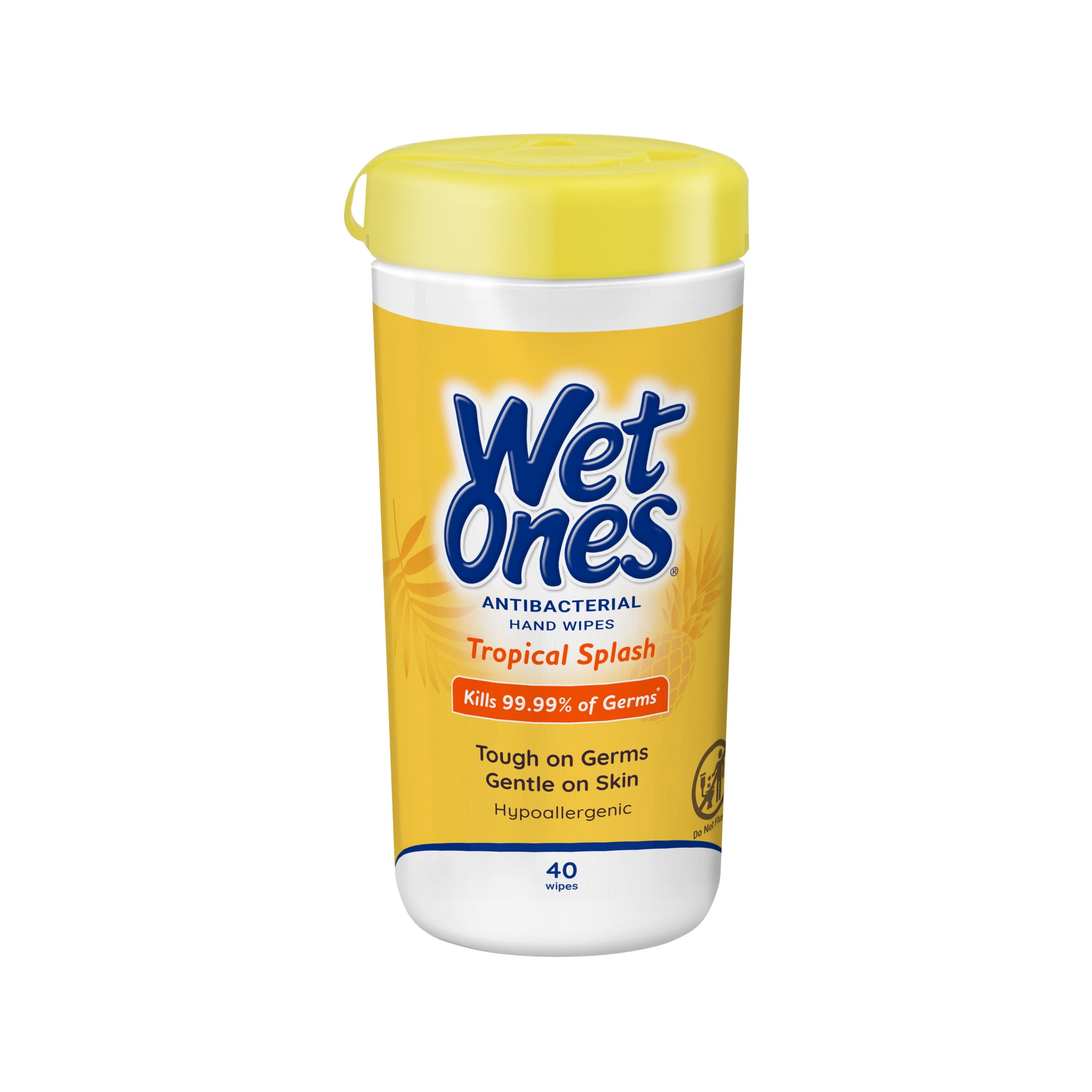 Wet Ones Antibacterial Hand Wipes, Tropical Splash Citrus Scent, 40 Ct Canister, Hypoallergenic