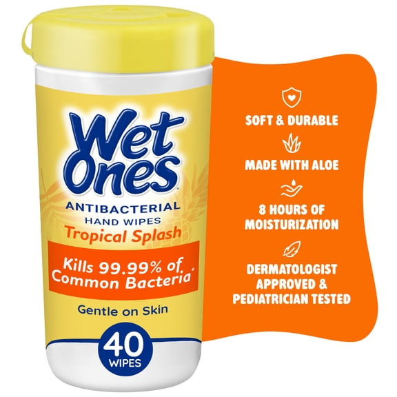 Wet Ones Antibacterial Hand Wipes, Tropical Splash Citrus Scent, 40 Ct Canister, FSA/HSA Eligible