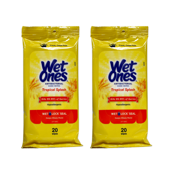 Wet Ones Antibacterial Hand Wipes, Tropical Splash Scent, 20 Count (Pack of 2)