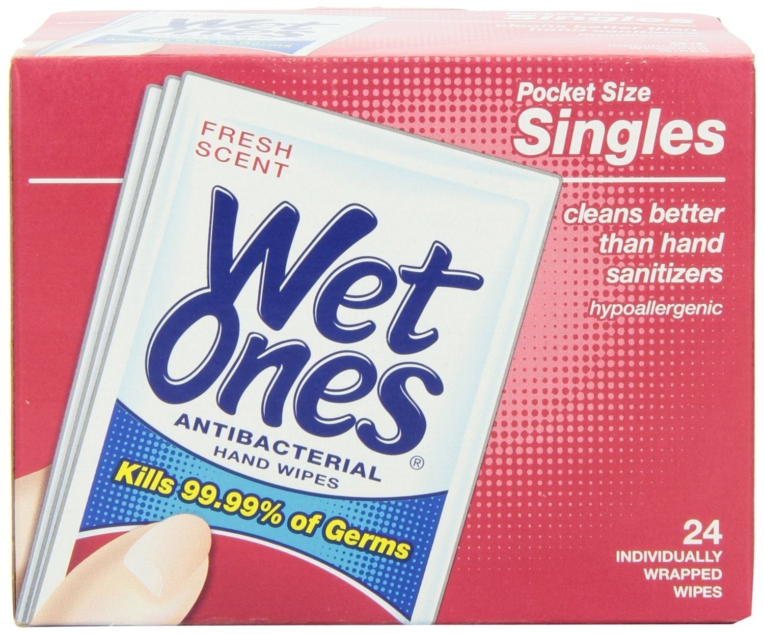 Wet Ones Antibacterial Individually Wrapped Single Wipe 24-Count