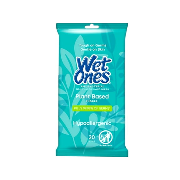 Wet Ones Antibacterial Plant Based Fiber Hypoallergenic Hand Wipes, 20 Count - Pack of 1