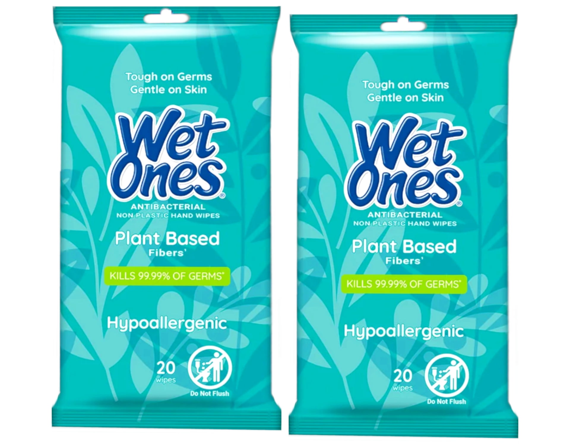 Wet Ones Antibacterial Plant Based Fiber Hypoallergenic Hand Wipes, 20 Count - Pack of 2