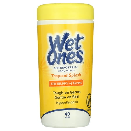 Wet Ones Antibacterial Tropical Splash Scent Hand Wipes 40 Ct Canister, Hypoallergenic, Kills Germs, Leaves Hands Feeling Clean