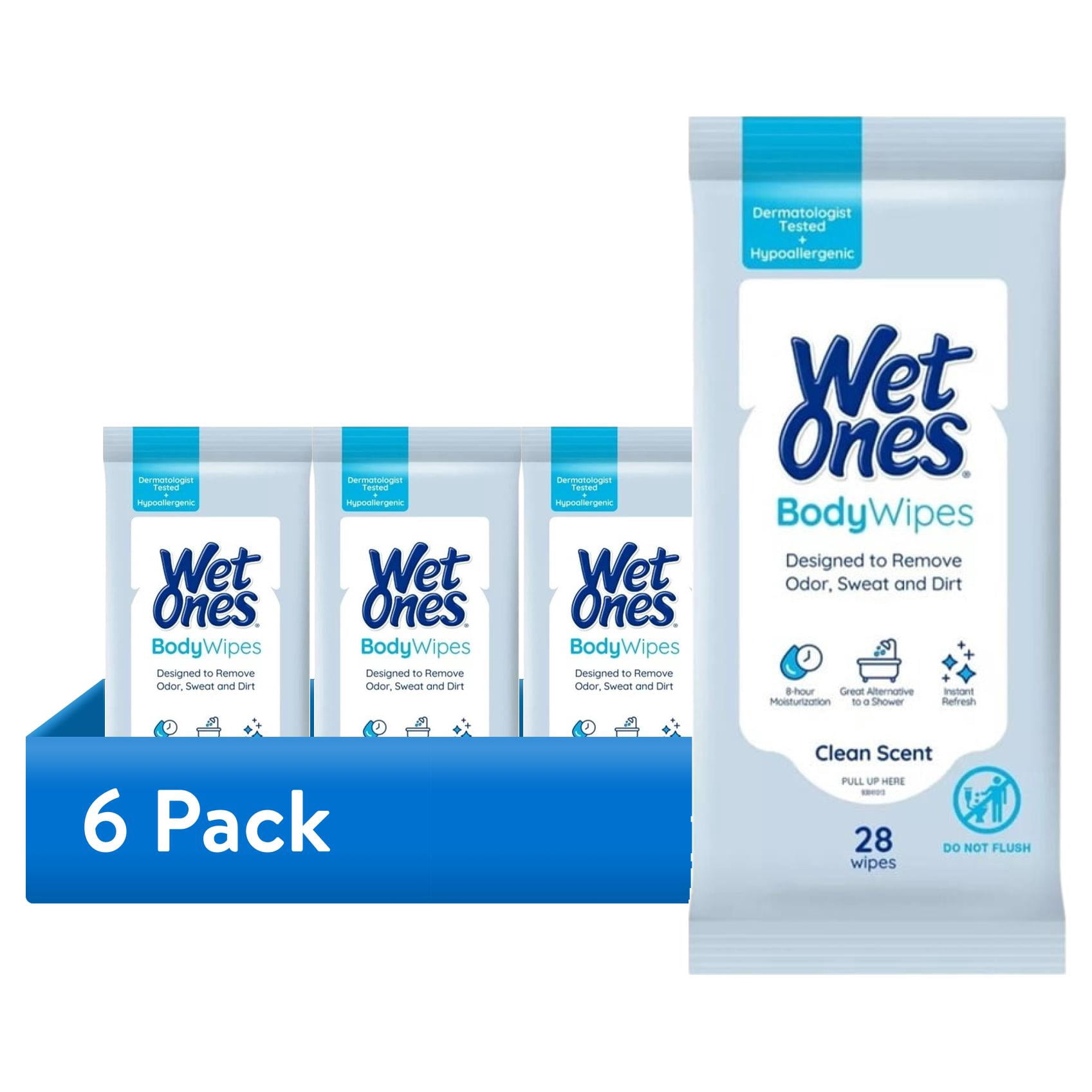 (6 pack) Wet Ones Body Wipes Clean Scent 28 Count, 1 Ea