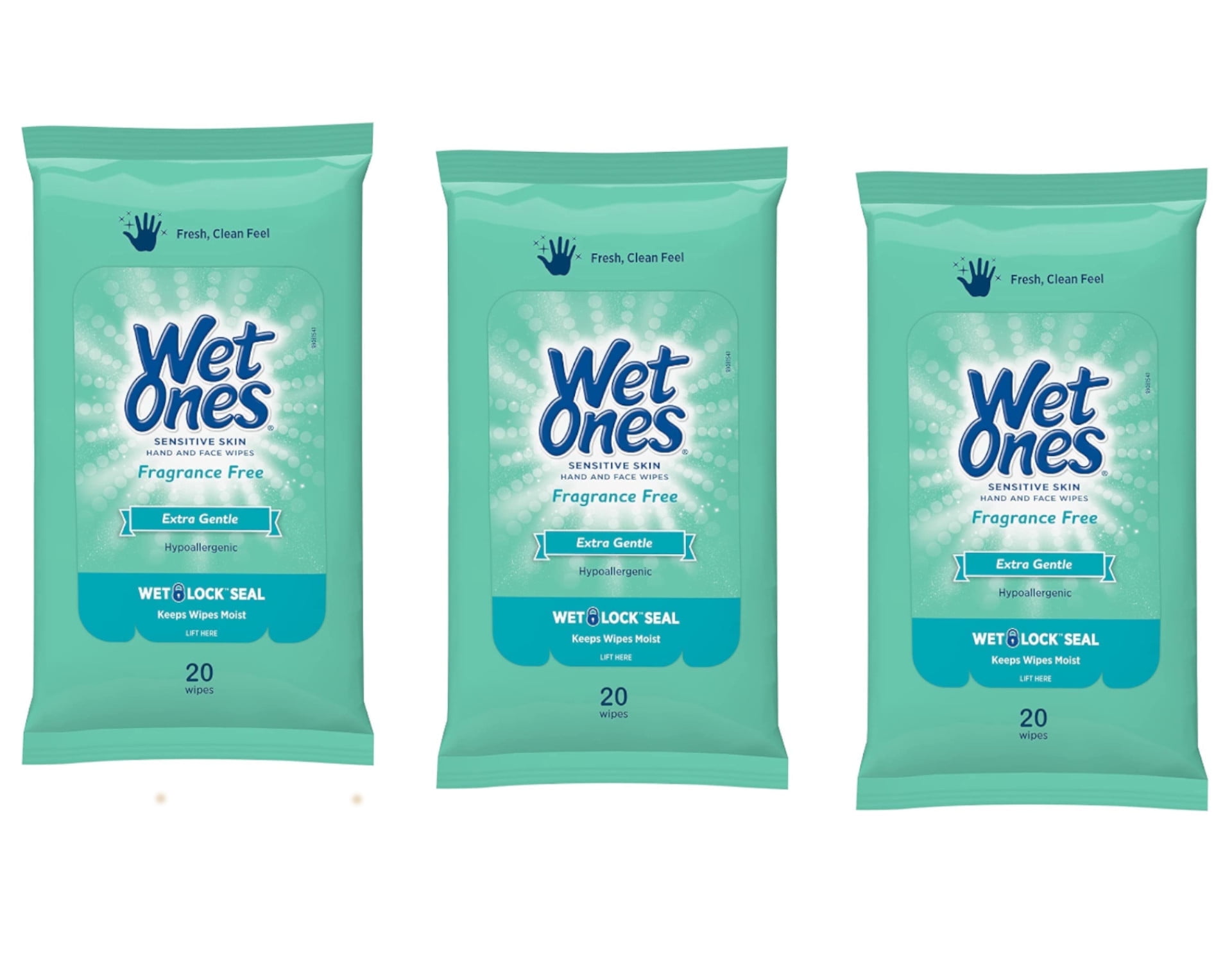 Wet Ones Extra Gentle Sensitive Skin Unscented Hand Wipes, 20 Ea, 3 Pack