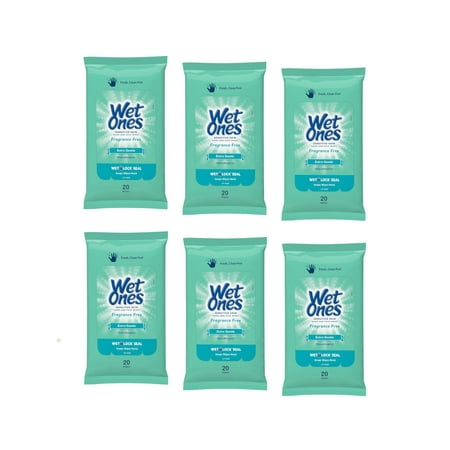 Wet Ones Extra Gentle Sensitive Skin Unscented Hand Wipes, 20 Ea, 6 Pack