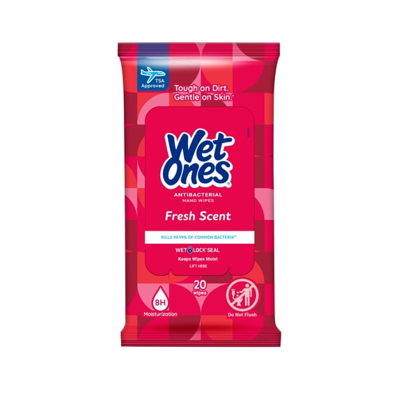 Wet Ones Antibacterial Hand Wipes, Fresh Scent, 20 Count Travel Pack