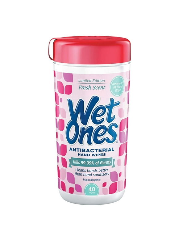 Wet Ones Fresh Scent Antibacterial Hand and Face Wipes Canister, 40 Count