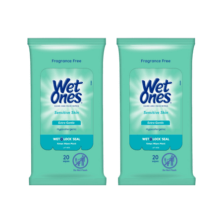 Wet Ones Hand Wipes Travel Pack, Sensitive Skin, 20ct (Pack of 2)