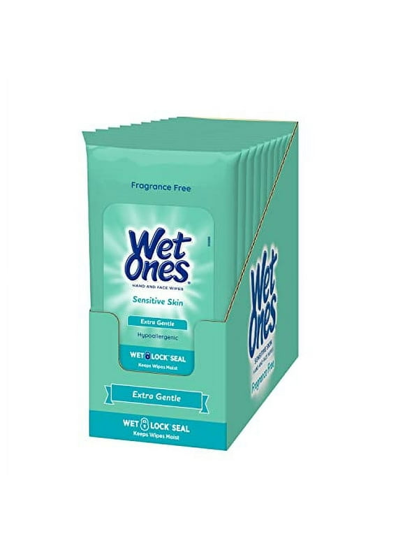 Wet Ones Hand Wipes for Sensitive Skin | Wipes Case for Hand and Face|Travel Size, 20 Count (Pack of 10)