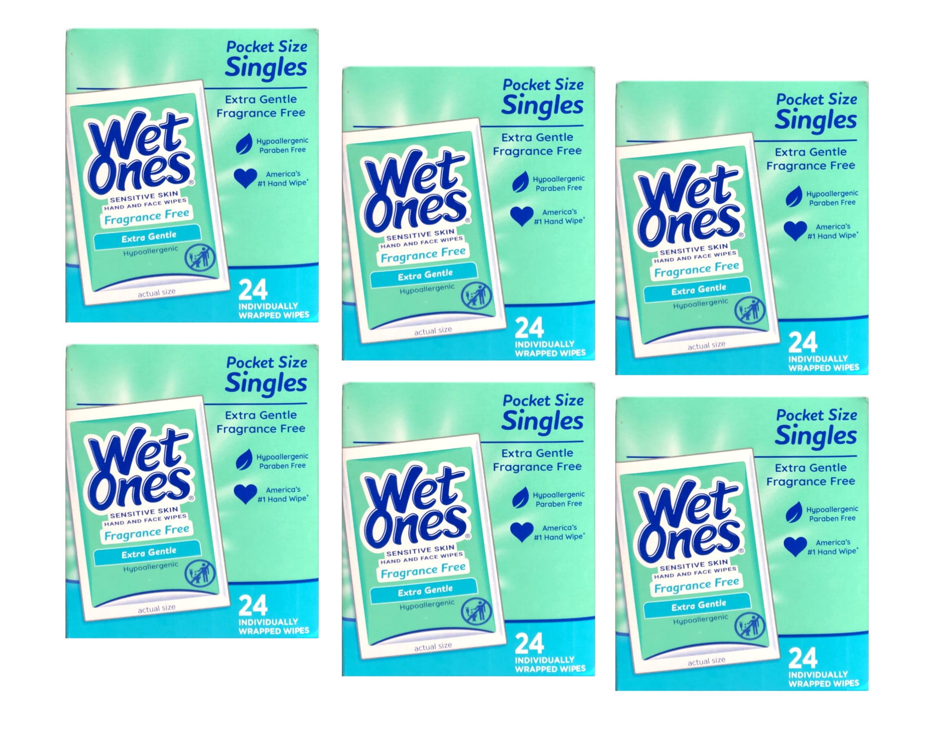 Wet Ones Hand and Face Wipes Singles,Unscented Wipes for Sensitive Skin | Individual Wipes, Hand Wipes Individually Wrapped| 24 ct. (6 pack)