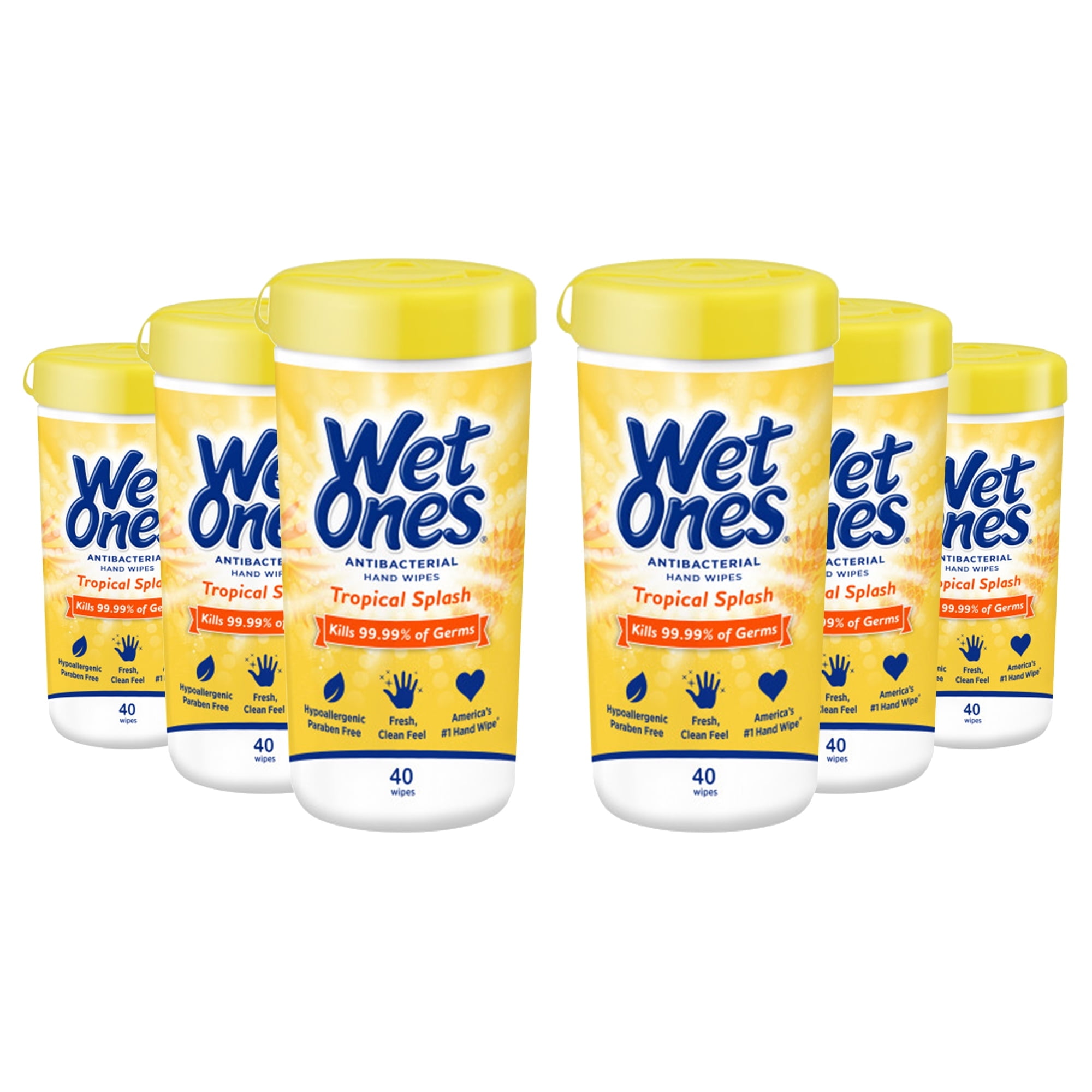 Wet Ones Hand and Face Wipes, Tropical Splash Scent, 40 Count (Pack of 6)