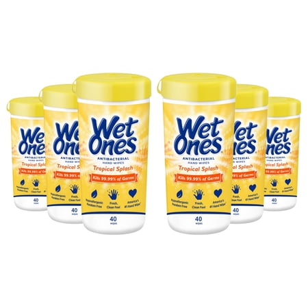 Wet Ones Hand and Face Wipes, Tropical Splash Scent, 40 Count (Pack of 6)