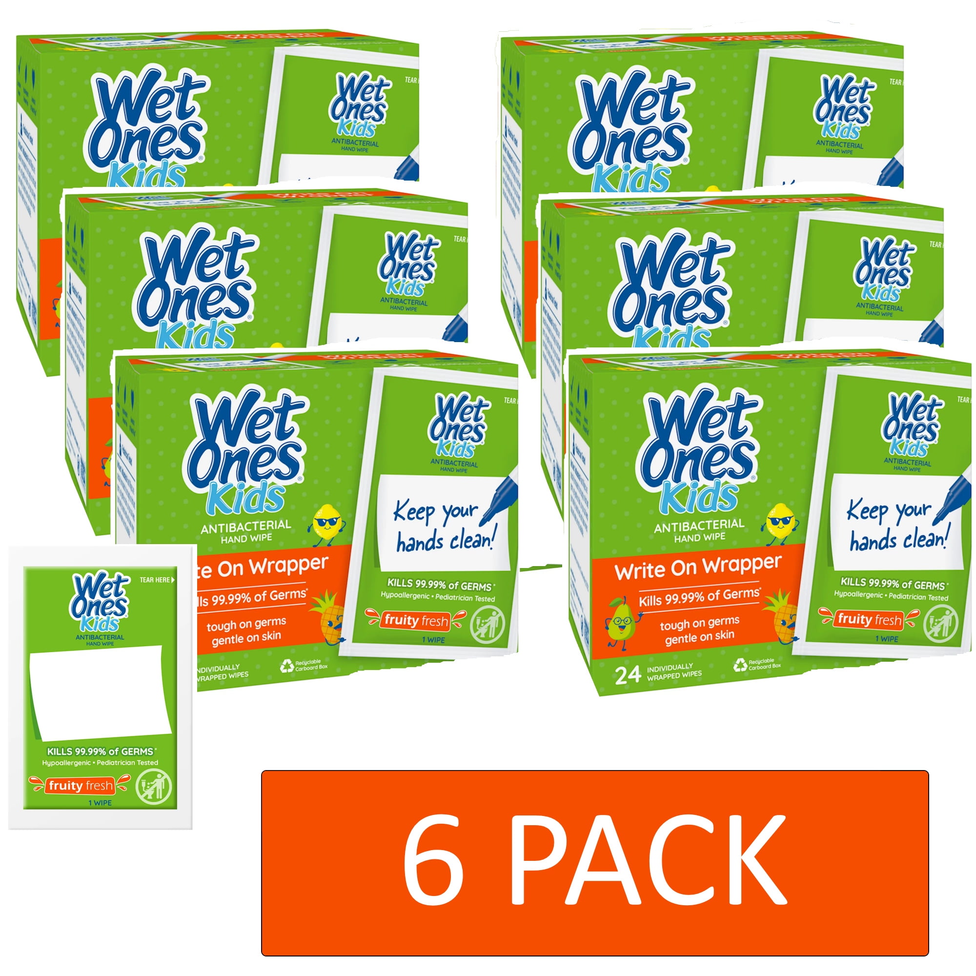 Wet Ones Kids Writable Wrapper Antibacterial Hand Wipe Singles, 24 Ct