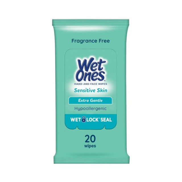 Wet Ones Sensitive Skin Fragrance Free Hand Wipes Travel Pack, 20 ct
