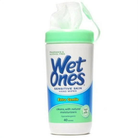 Wet Ones Sensitive Skin Hand Wipes, Extra Gentle 40 Count Canister - 1 Pack