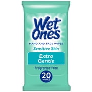 Wet Ones Sensitive Skin Hand Wipes, Fragrance Free, 20 Ct Travel Pack, Hypoallergeni