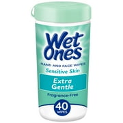 Wet Ones Sensitive Skin Hand Wipes, Fragrance Free, Unscented, 40 Ct Canister, Hypoallergenic