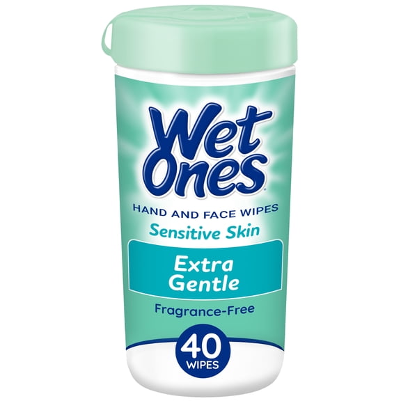 Wet Ones Sensitive Skin Hand Wipes, Fragrance Free, Unscented, 40 Ct Canister, Hypoallergenic, FSA/HSA eligible