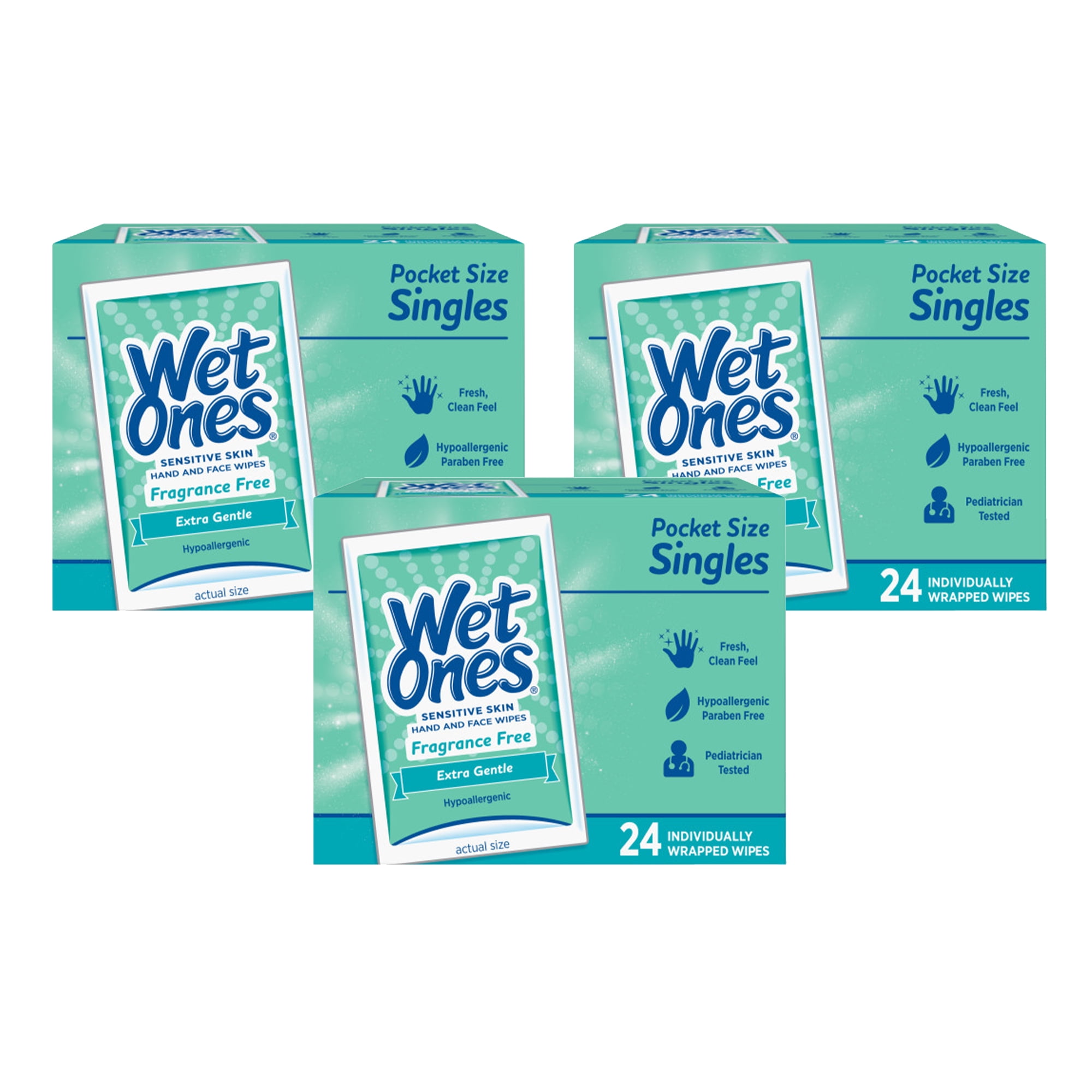 Wet Ones Sensitive Skin Hand Wipes Individually Wrapped Singles - 24 Count (Pack of 3)