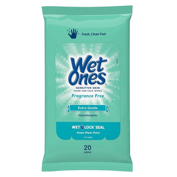 Wet Ones Extra Gentle Sensitive Skin Unscented Hand Wipes, 20 Ea