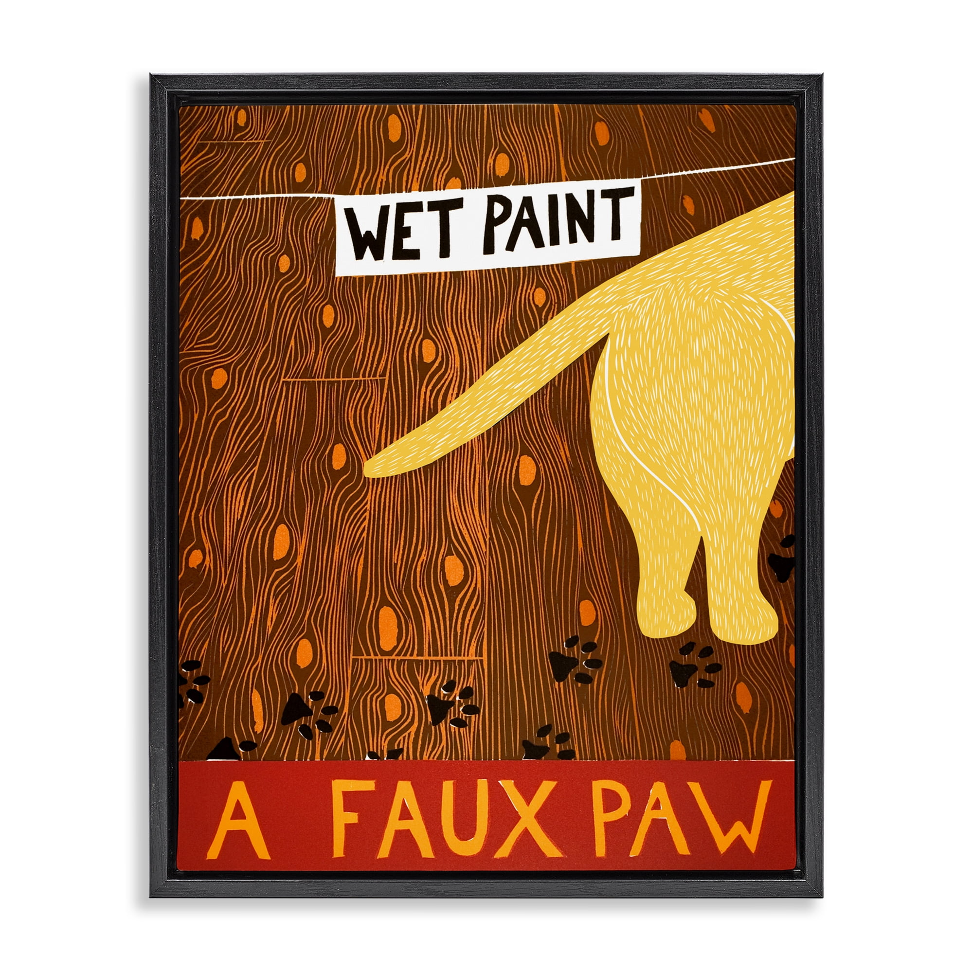 Wet Paint Faux Paw Black Framed Floater Canvas Wall Art, design by Stephen Huneck
