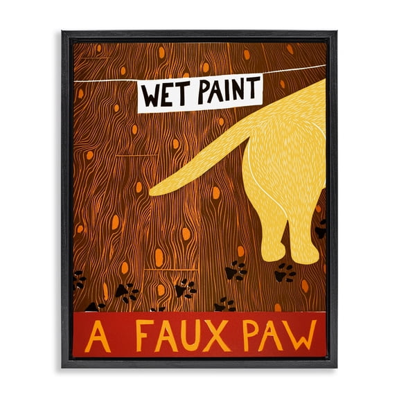 Wet Paint Faux Paw Black Framed Floater Canvas Wall Art, design by Stephen Huneck