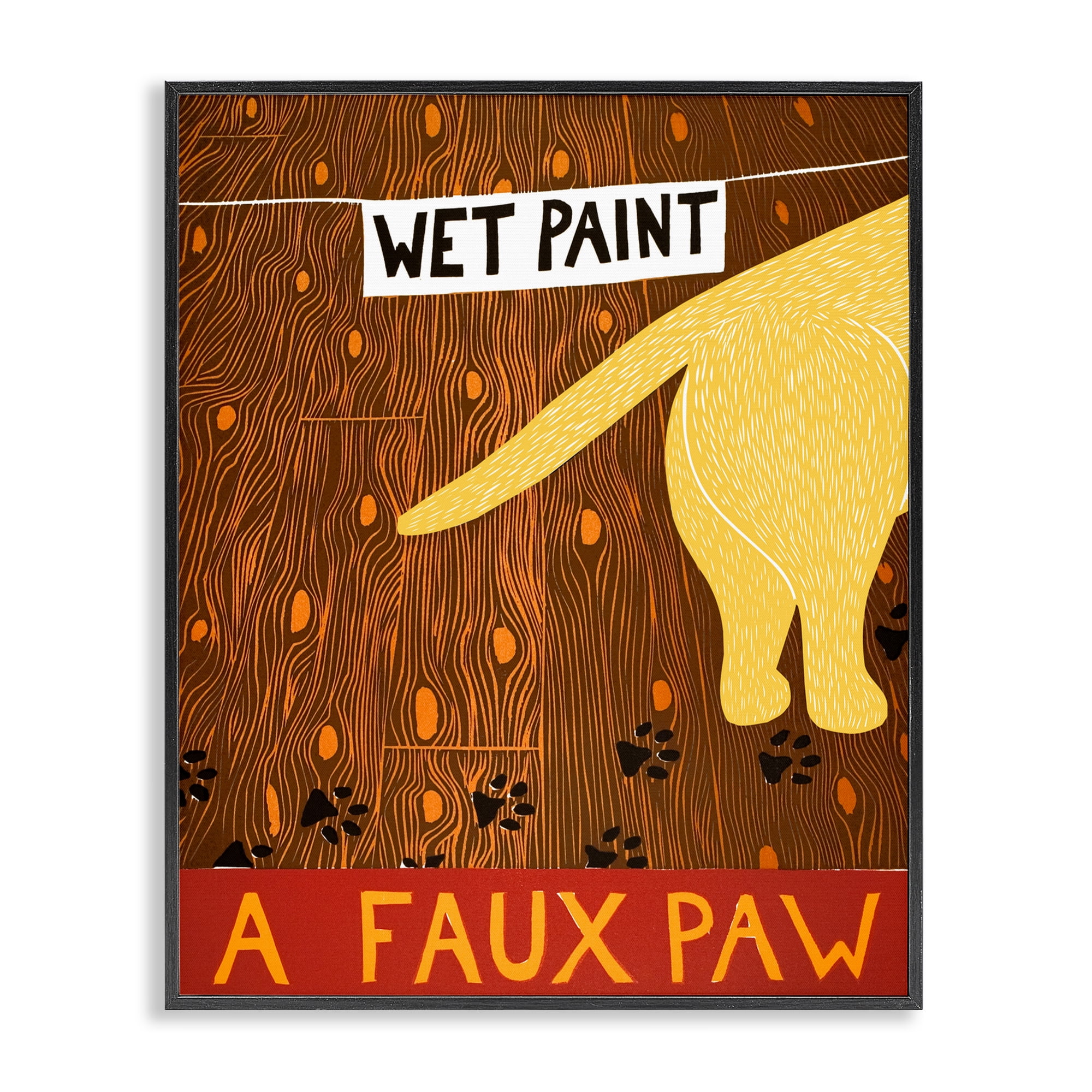 Wet Paint Faux Paw Black Framed Giclee Art, design by Stephen Huneck