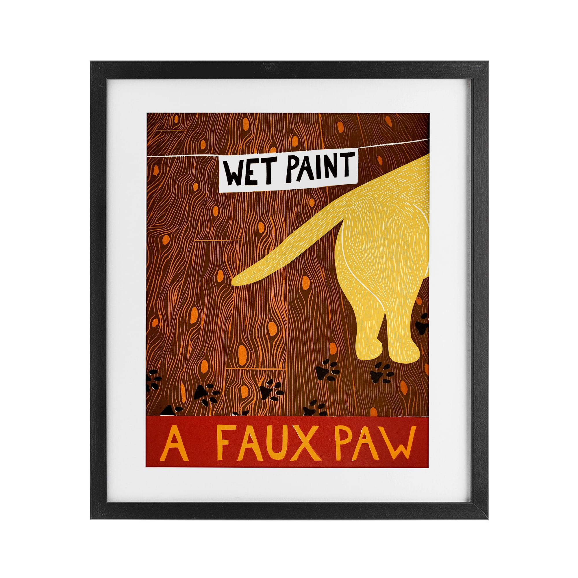 Wet Paint Faux Paw Black Framed Print Under Glass, design by Stephen Huneck