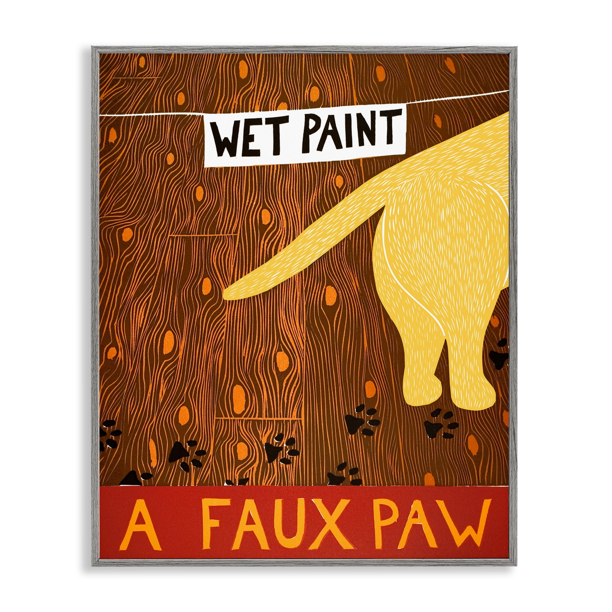 Wet Paint Faux Paw Gray Framed Giclee Art, design by Stephen Huneck