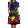 thumbnail image 1 of Wet Paint Retro Color Splash Dress Fashion Beach Short Sleeve Dresses Female Party Printed Sundress, 1 of 7