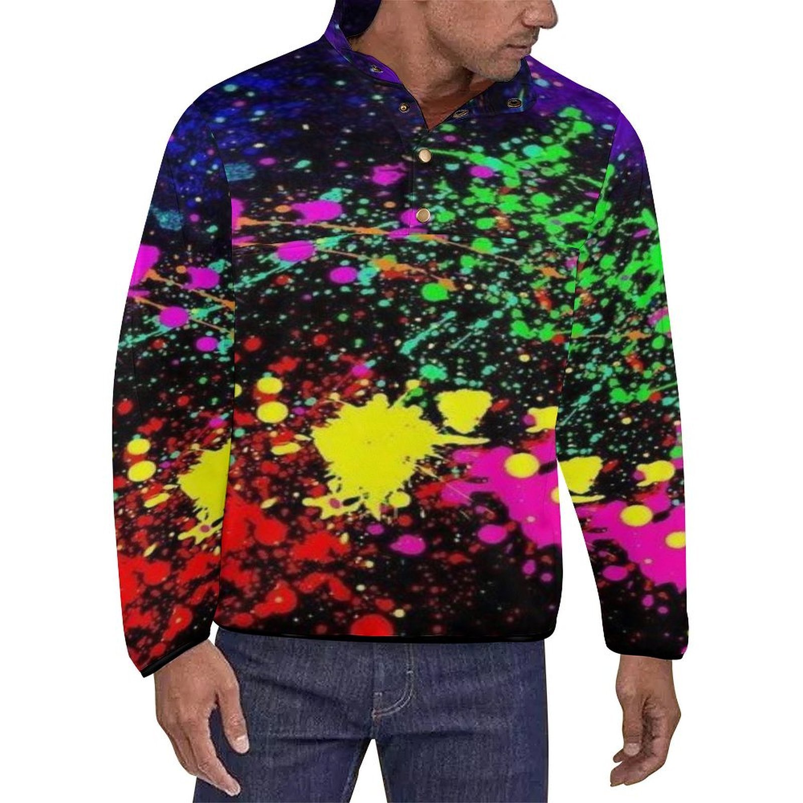 Wet Paint Retro Color Splash Men's Stand Collar Sweater Long Sleeve ...