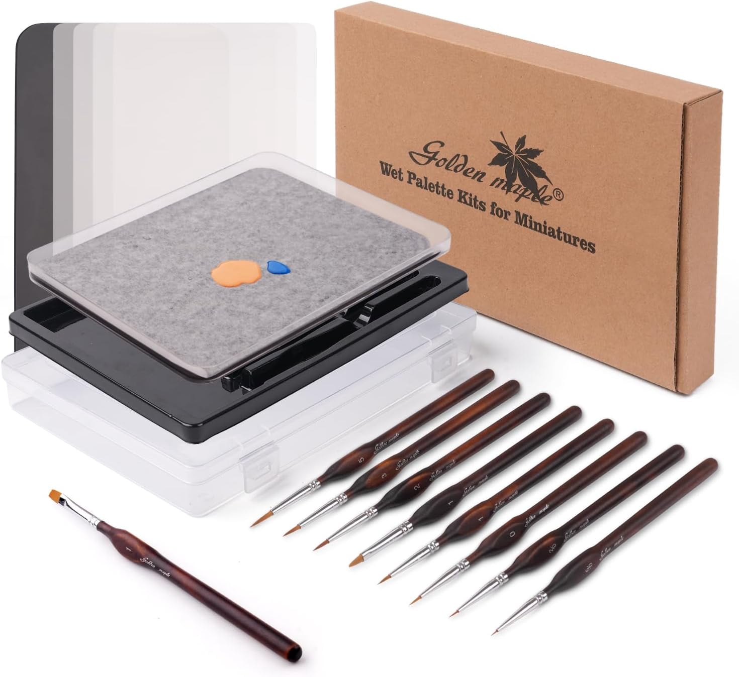 Wet Pallets for Painting Miniatures - Stay Wet for Acrylic Painting Kit with 9PCS Miniature Paint Brushes, 50PCS Pallet Paper, 2PCS Sponge, 1PC Brush Holder, 1PC Sponge Tray