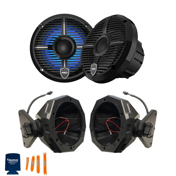 Wet Sounds 1-Pair REVO6-XWB Marine Speakers with SSV JJL-CS65 JEEP 2017-up 4-door JL 6.5" Swivel Cage Pods