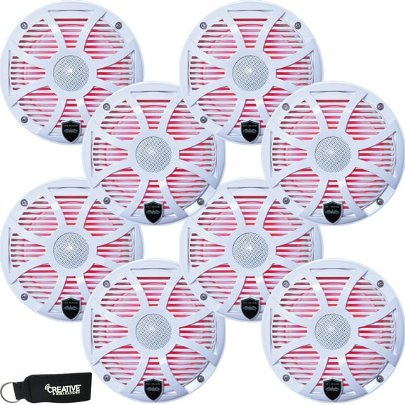 Wet Sounds - Four Pairs Of REVO 6-SWW White Closed SW Grille 6.5 Inch Marine LED Coaxial Speakers