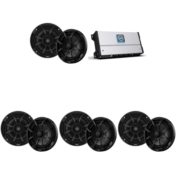 Wet Sounds HTM-8 - HTM Series 1200 Watt Full-Range Class-D 85x8 Watts RMS @4 OHM With 4 pairs Wet Sounds RECON 6-BG Recon Series 6.5" Coaxial speakers With Black XS Grille And Cone (Pair)