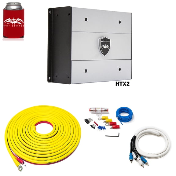 Wet Sounds HTX2 Package: 600 watt 2-channel amplifier & Stinger 7-Meter 4-Gauge Amplifier Wiring Kit w/ RCAs