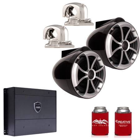 Wet Sounds ICON8B-SMINI 8" Black Tower Speakers with Stainless Steel MINI Swivel Clamps & SYN-DX2 750 Watt Amplifier