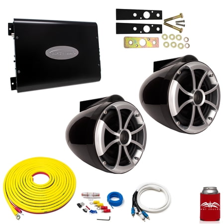 Wet Sounds ICON8B-X Black 8" Tower Speakers With Arc Audio KS-300.2 Amplifier with Wiring Kit