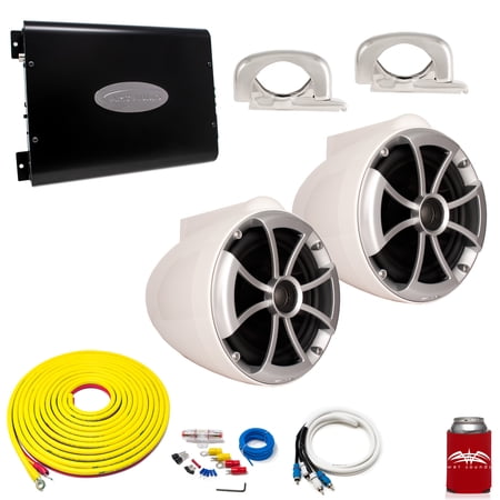 Wet Sounds ICON8W-FC White 8" Tower Speakers With Arc Audio KS-300.2 Amplifier with Wiring Kit